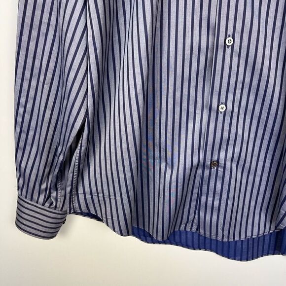Brioni Dress Shirt Striped Button Down Long Sleeve Blue Cotton men’s size L - Picture 6 of 12